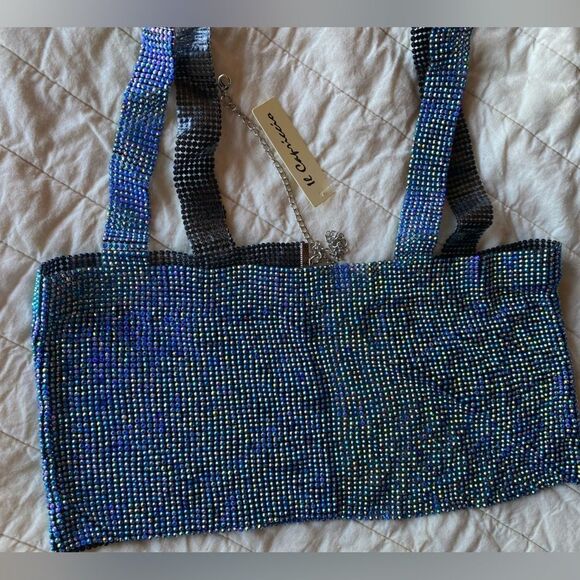Rectangular short top with crystals and blue straps, new - Picture 6 of 6